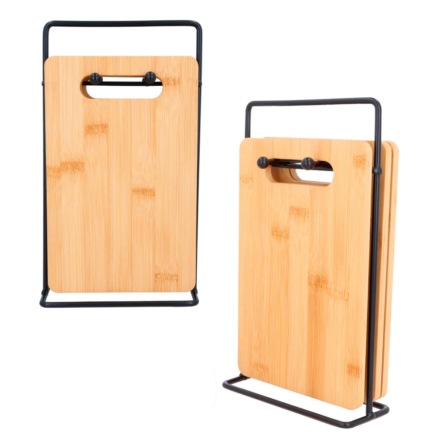 F0573 SET DE 4 TABLAS DE MADERA CON BASE METALICA