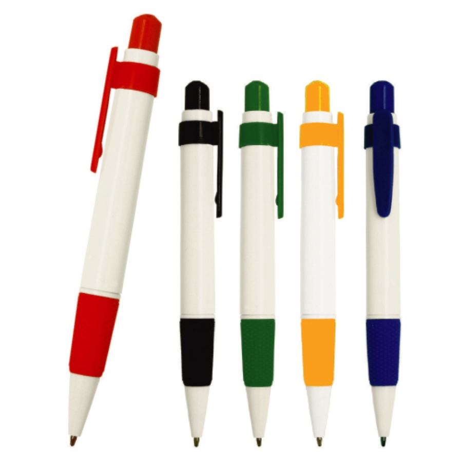 BOLÍGRAFO DE PLÁSTICO CON CLIP DE COLOR Y GRIP  F0294