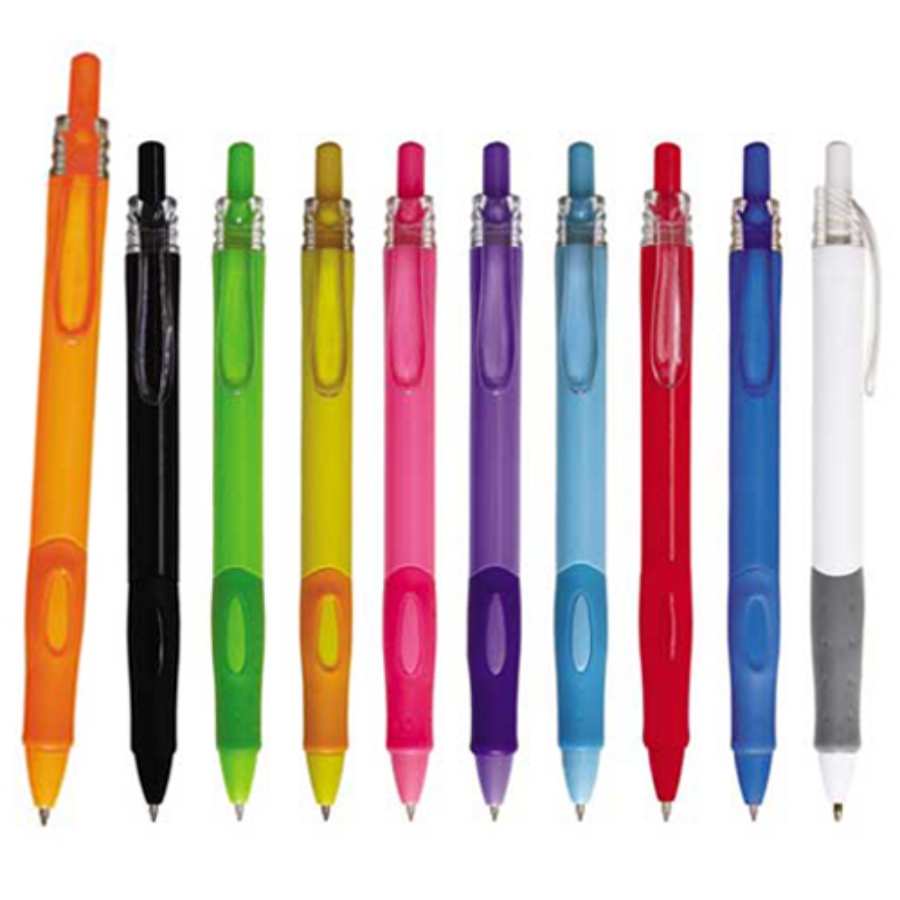 BOLÍGRAFO DE PLÁSTICO DE COLOR SÓLIDO CON CLIP TRANSPARENTE Y GRIP  F0300