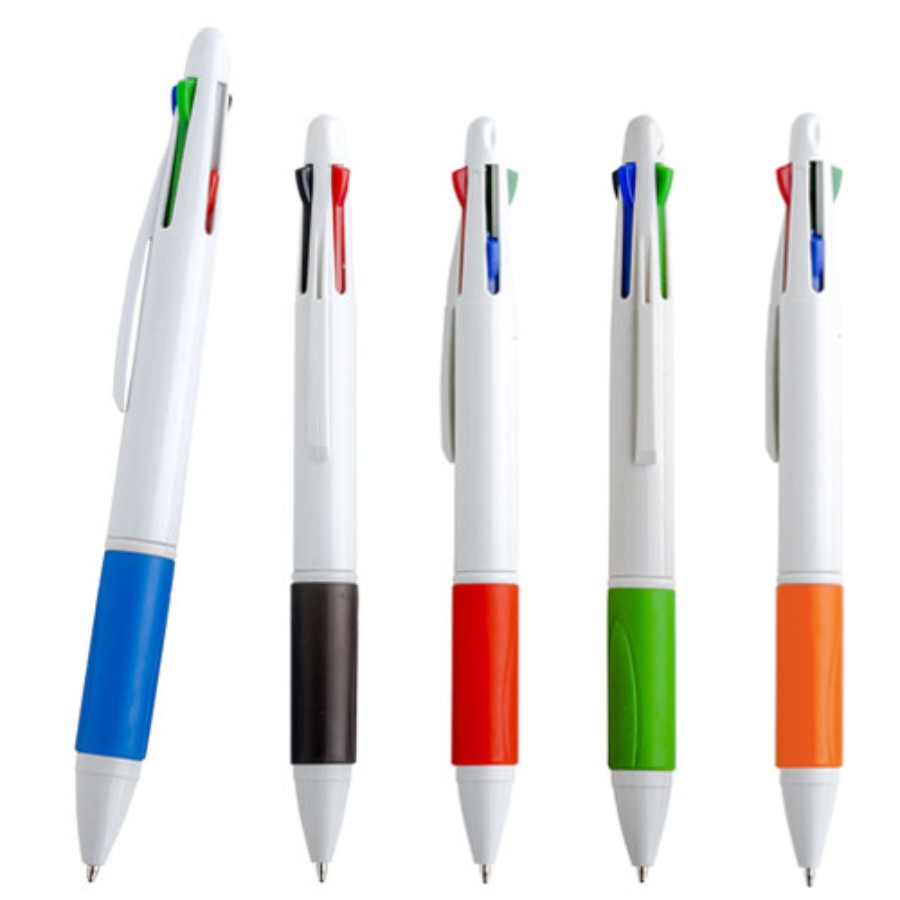 BOLÍGRAFO DE PLÁSTICO CON 4 TINTAS: ROJO NEGRO, AZUL Y VERDE  F0307