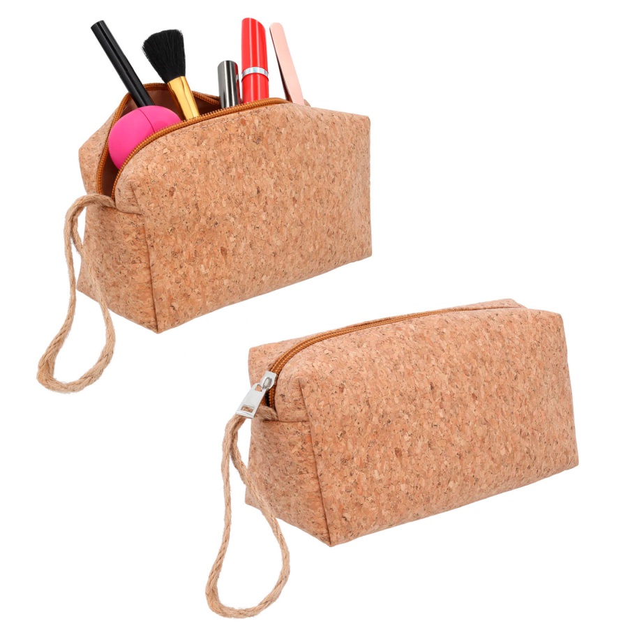 COSMETIQUERA DE CORCHO CON CIERRE Y ASA DE YUTE  F0341