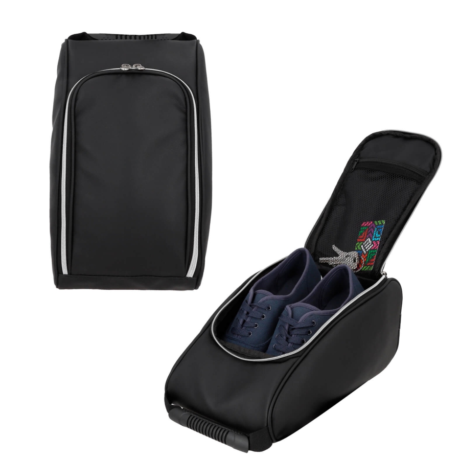 ZAPATERA PORTÁTIL DE CURPIEL CON 1 COMPARTIMENTO DE MALLA   F0402