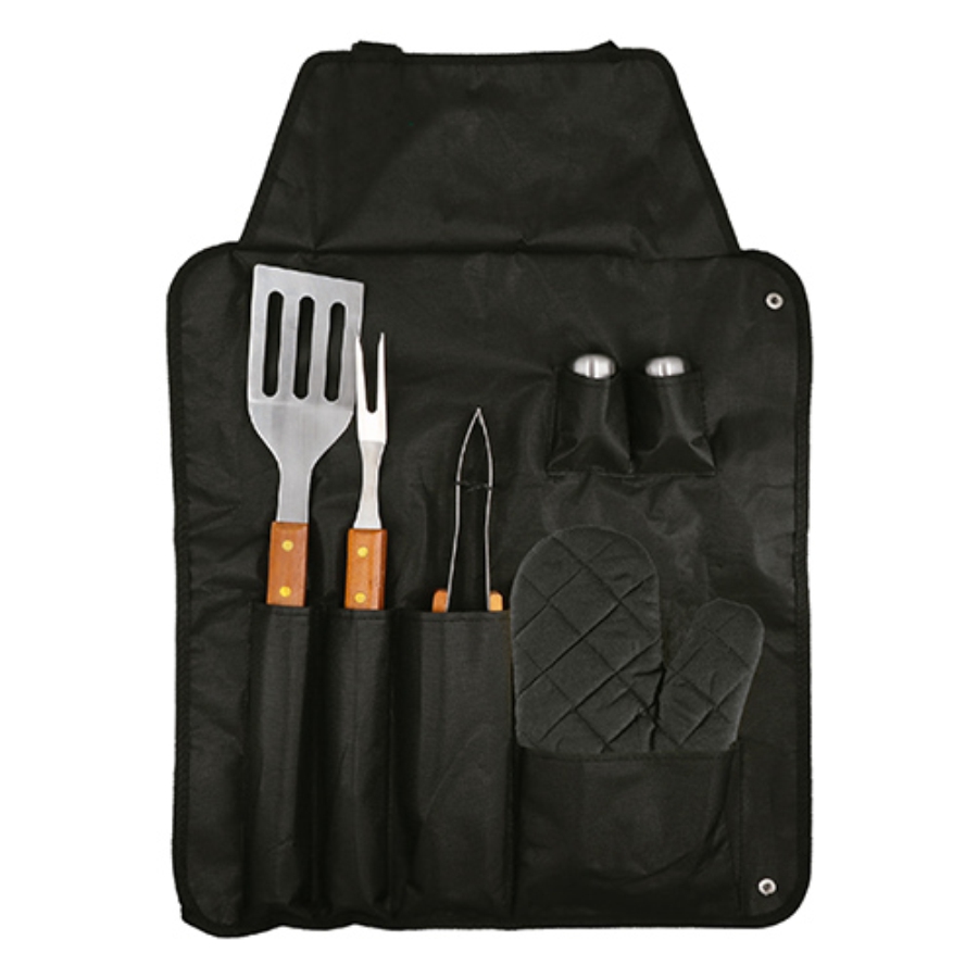 SET DE BBQ EN ESTUCHE QUE TAMBIÉN ES MANDIL F0457