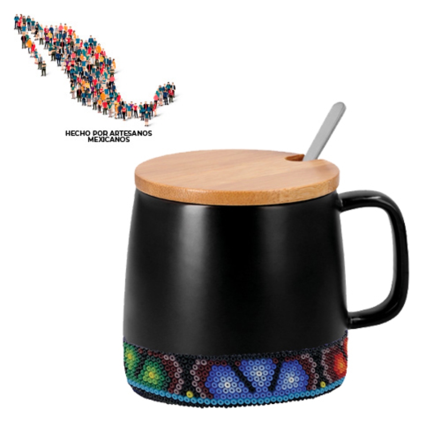 TAZA DE CERÁMICA ACABADO MATE CON TAPA DE BAMBÚ.  F0462