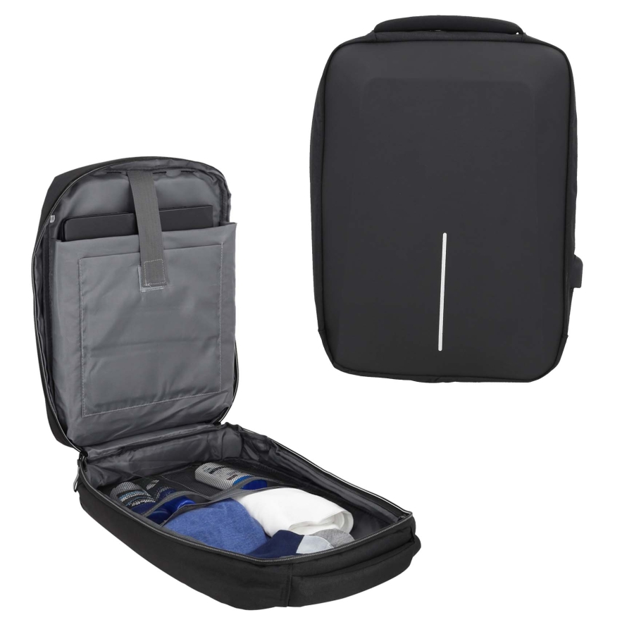 MOCHILA DE CARCASA DURA CON ABERTURA 360, INCLUYE PORTA LAPTOP DE 15",2 MALLAS FRONTALES Y ORGANIZADOR INTERNO.F0172