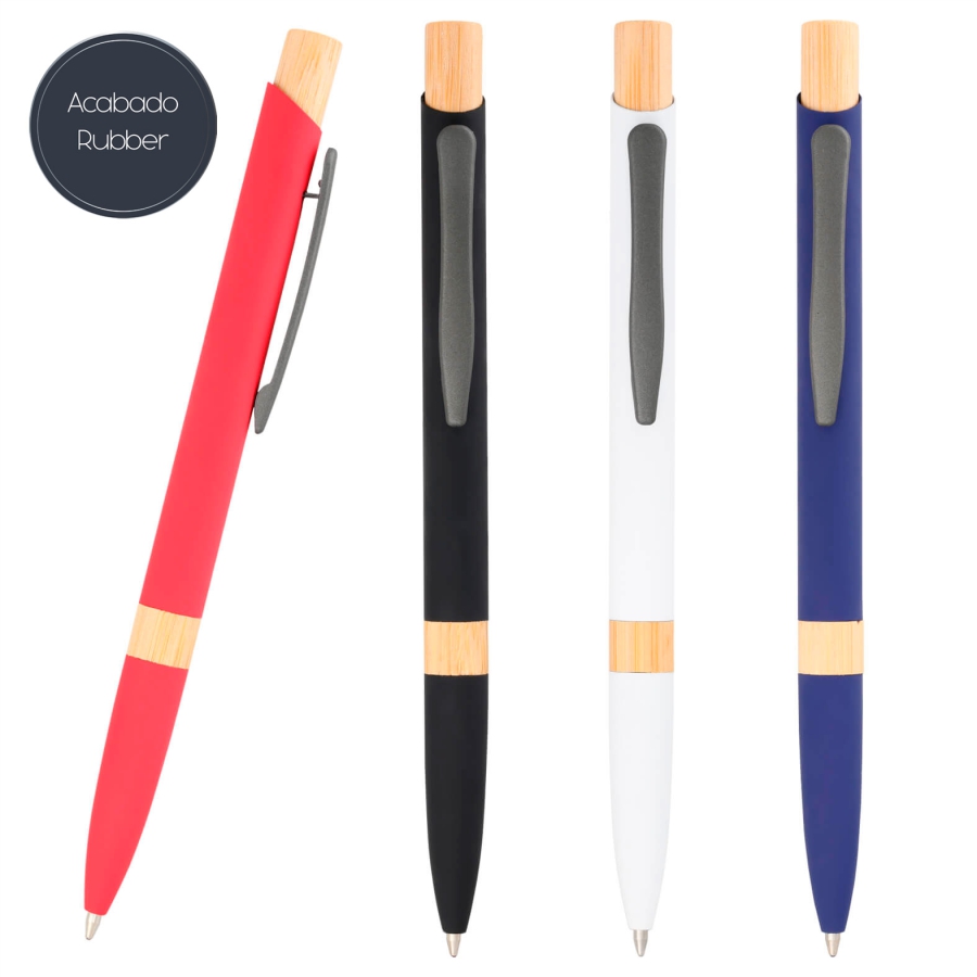 BOLÍGRAFO METÁLICO CON DETALLES EN BAMBÚ, CLIP Y MECANISMO DE CLIK F019