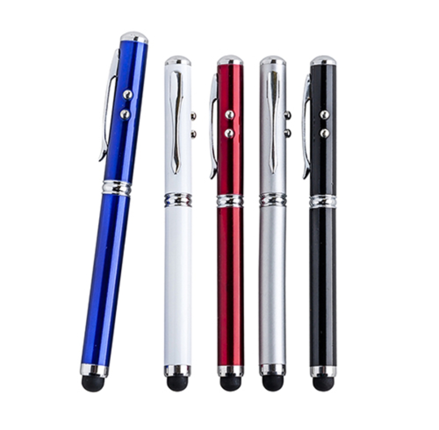 BOLÍGRAFO DE ALUMINIO CON LUZ BLANCA, LÁSER Y GOMA ÓPTICA TOUCH SCREEN.INCLUYE 3 BATERIAS  F024 